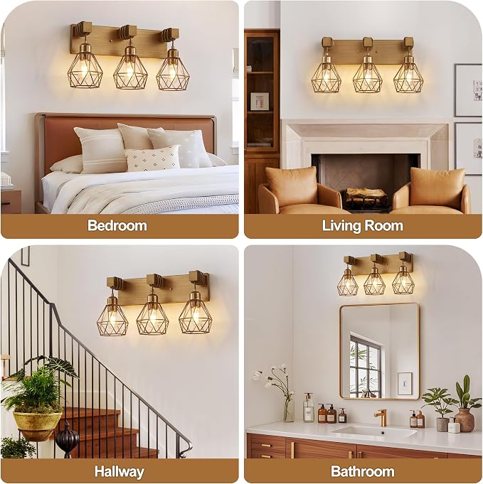 Gold Bathroom Vanity Light Fixtures, 3-Light Gold Bathroom Light Fixtures Over - Image 5