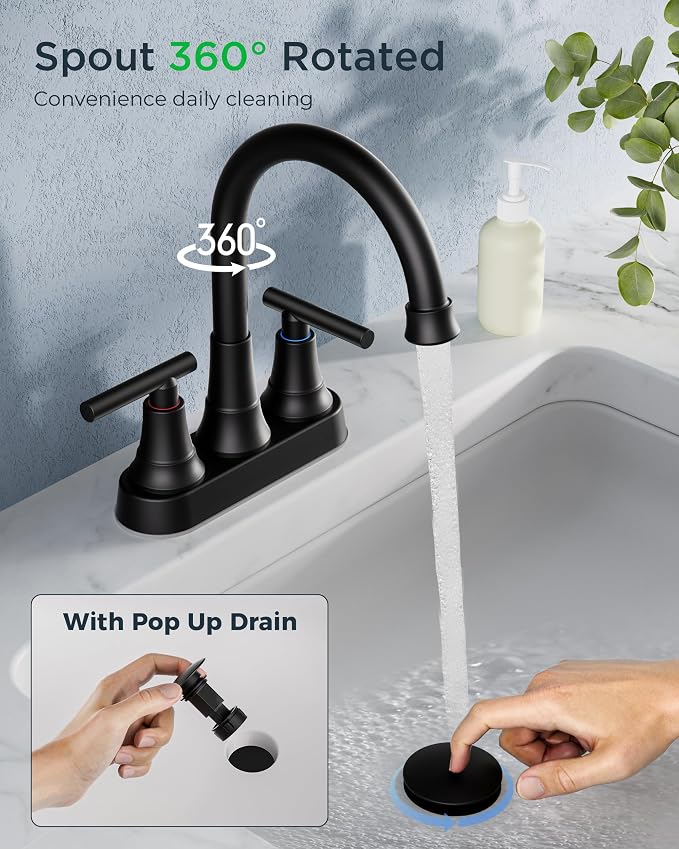 FORIOUS Matte Black Bathroom Faucets, 4 Inch Centerset Bathroom Sink Faucet 2 - Image 6