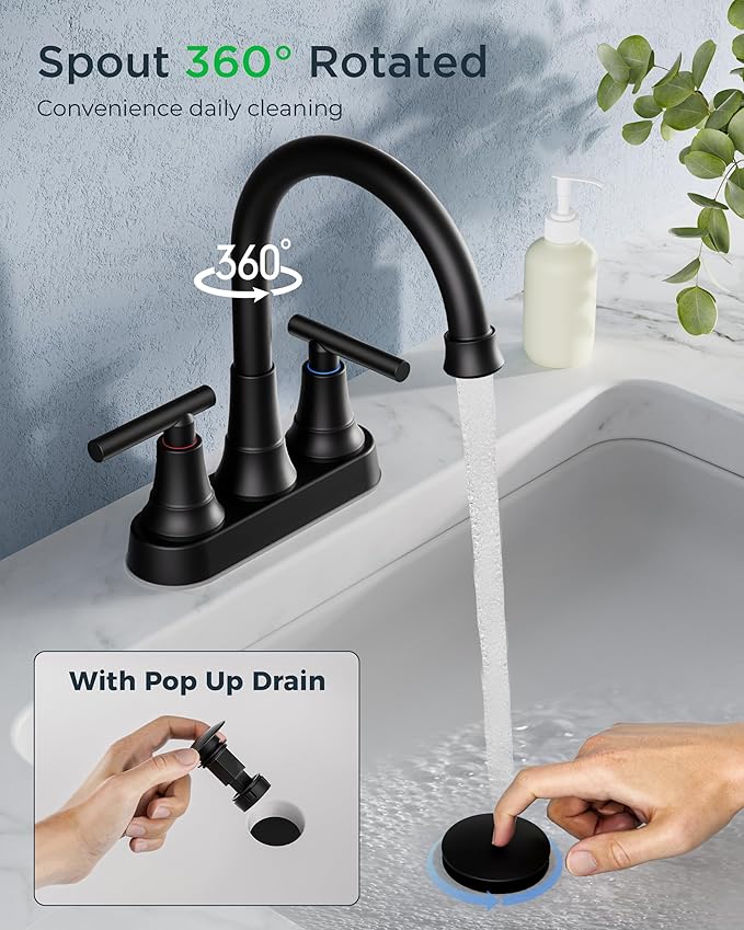 FORIOUS Matte Black Bathroom Faucets, 4 Inch Centerset Bathroom Sink Faucet 2 - Image 4
