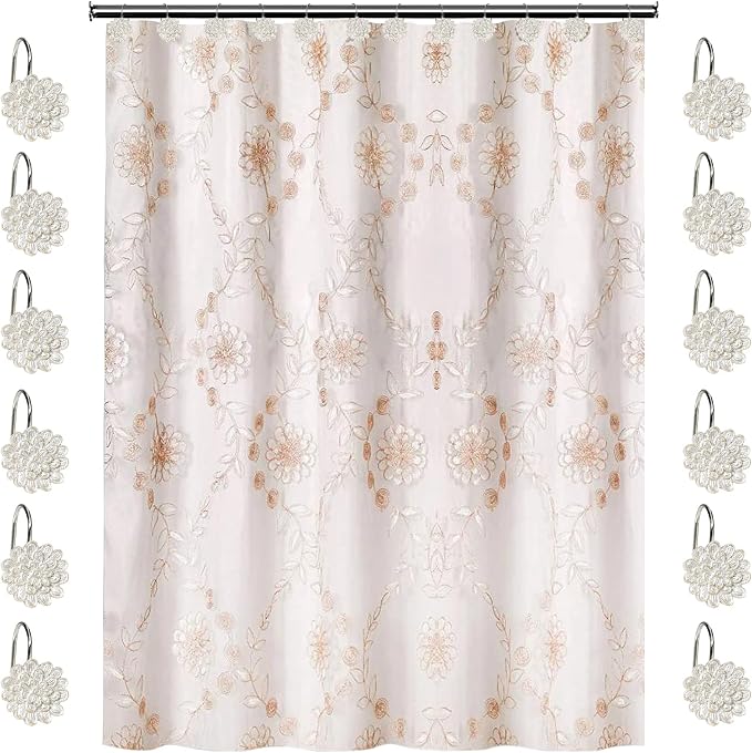 Zahari Home 13pc Rose Vine Bathroom Sheer Shower Curtain Sets Sheer Shower by ZahariHome