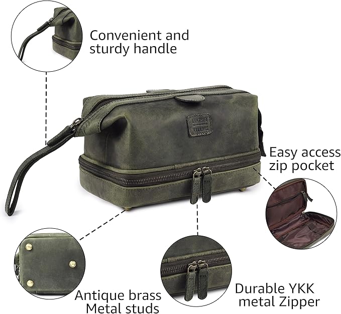 LEATHER VILLAGE Genuine Leather Dopp Kit – Large Travel Toiletry Bag - Image 3