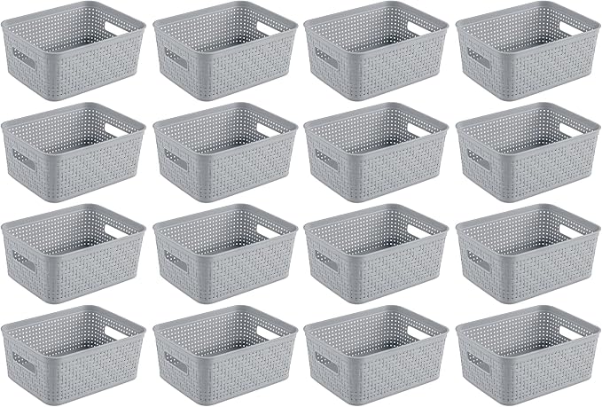 Sterilite 16 Pack Plastic Storage Bin Organization Containers, Short Baskets by Sterilite