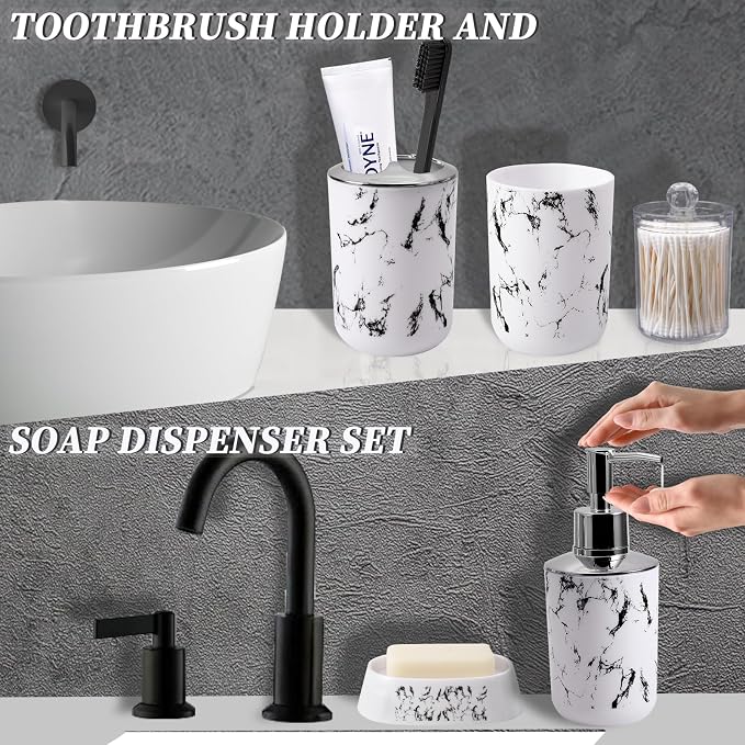 White Marble Bathroom Accessories Set, Vanity Tray, Soap Dispenser, Soap Dish - Image 3