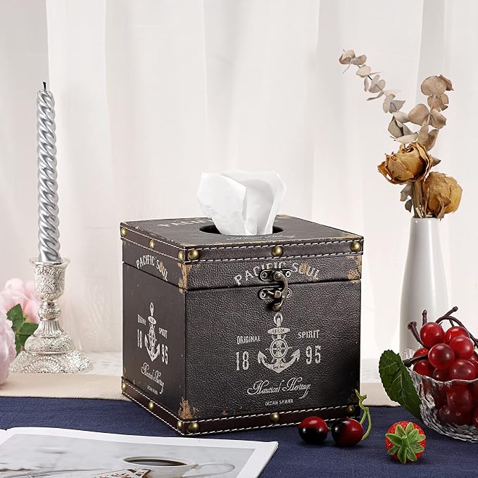 Sumnacon Retro Wood Square Tissue Box Cover - Image 2