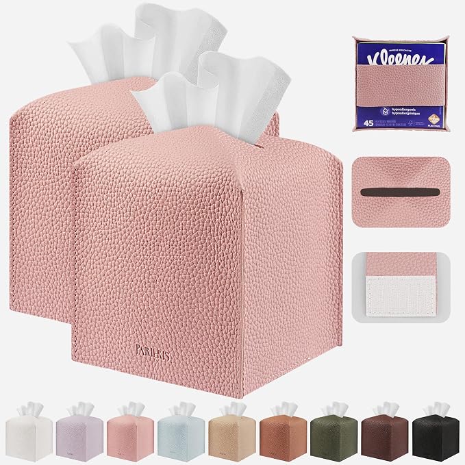Tissue Box Cover Holder Square Tissue Cube Cover PU Leather Tissue Organizer by DecorateYourHome