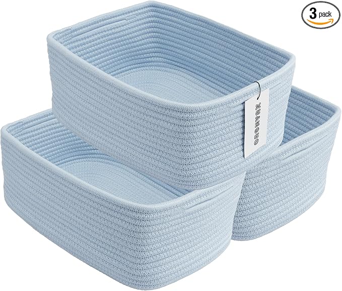 Small Woven Storage Baskets 13“X9”X5“ Decorative Rope Bins by XUANGUO