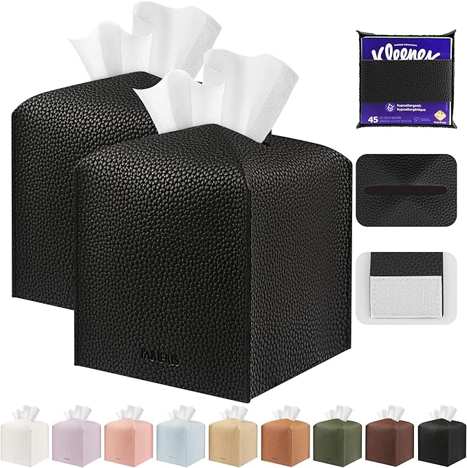 Tissue Box Cover Holder Square Tissue Cube Cover PU Leather Tissue Organizer by DecorateYourHome