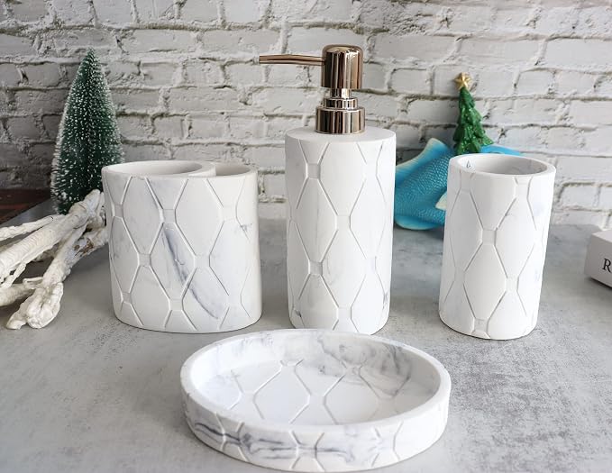 Hymmah Bathroom Accessories Set, Marble Design Toothbrush Holder, Farmhouse - Image 4