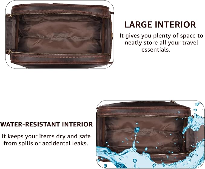 Premium Leather King Size Toiletry Travel Pouch – Handcrafted Dopp Kit - Image 3