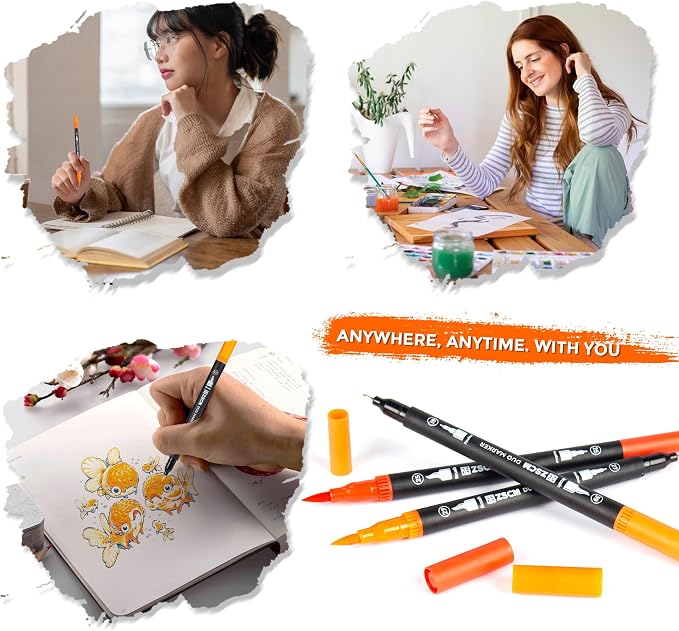 Orange Duo Tip Marker Pens, 12 Pack Fine & Brush Markers - Image 7