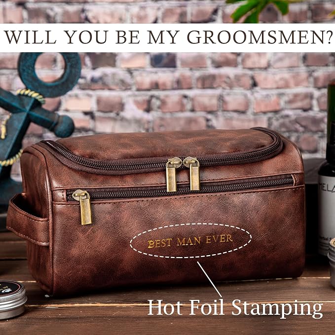 Flycalf Mens Toiletry Travel Bag Customized Mens Leather Toiletries Grooming Bag - Image 2