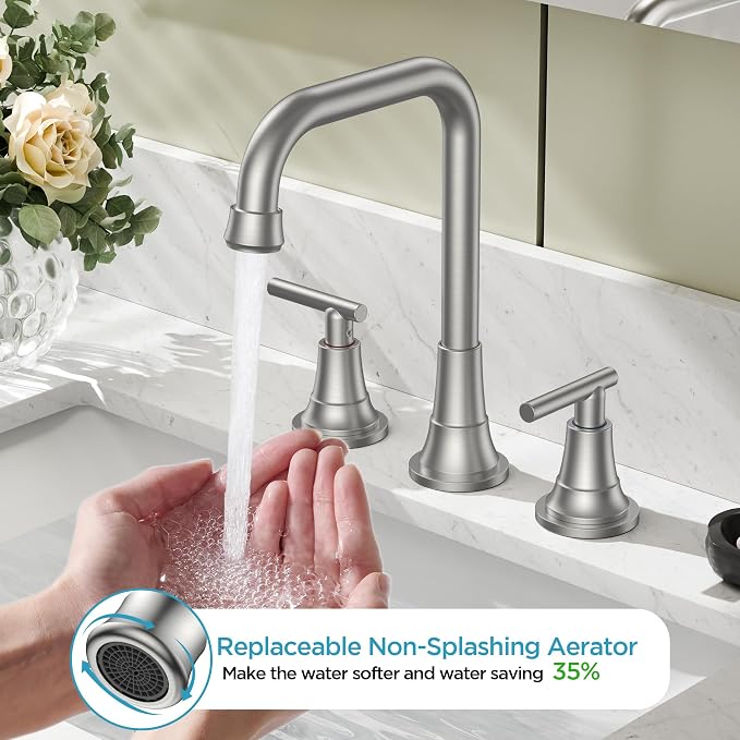 FORIOUS Brushed Nickel Bathroom Faucet 3 Hole - Image 3