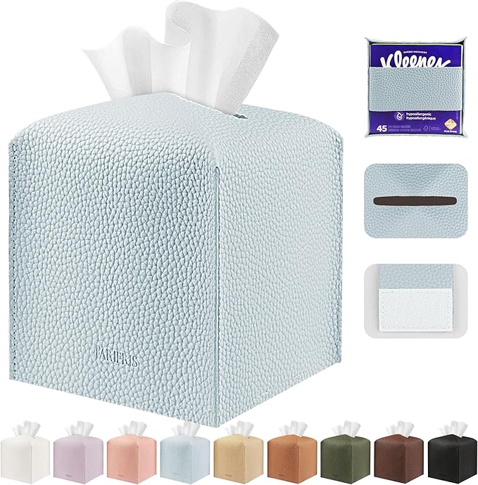 Tissue Box Cover Holder Square Tissue Cube Cover PU Leather Tissue Organizer by DecorateYourHome