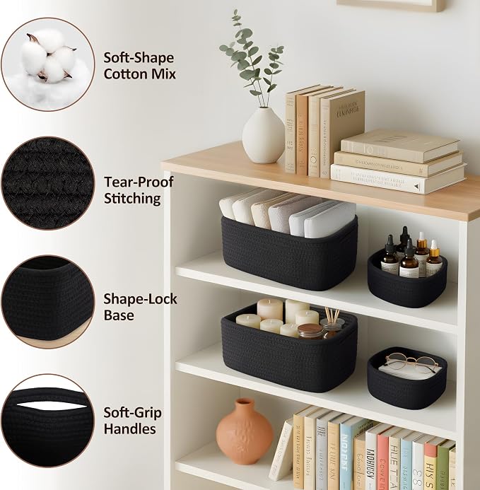 5-Pack Small Woven Rope Storage Baskets – 2 Sizes Organizer Bins - Image 3