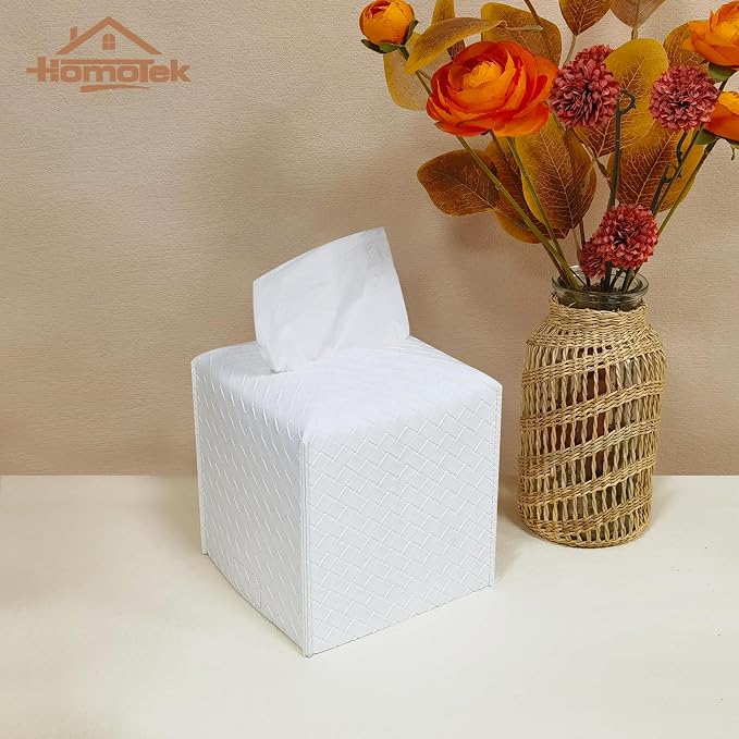 HOMOTEK 2 Pack Tissue Box Cover, PU Leather Tissue Holder, Square Decorative - Image 5