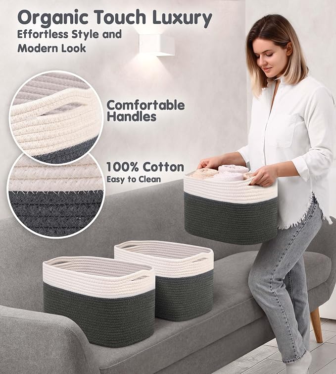 CHAT BLANC Cotton Rope Baskets for Organizing | Storage Baskets for Shelves | - Image 3