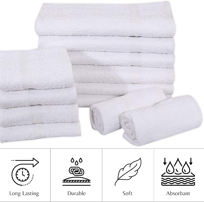 White 16x27 Inch Cotton Blend Economy Hand Towels Salon/Gym/Hotel Super use - Image 2