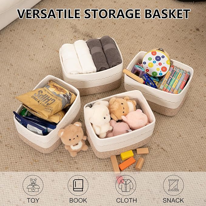 4 Pack Storage Baskets for Organizing, Decorative Cotton Rope Baskets for - Image 2
