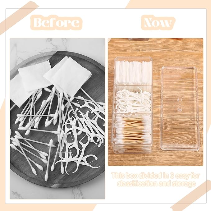 Qtip Holder Transparent 3 Compartments Cotton Ball and Swab Holder Organizer - Image 4