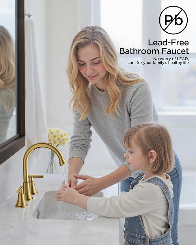 FORIOUS Gold Bathroom facuet 3 Hole, 8 inch Brushed Gold Bathroom Sink Faucet - Image 6