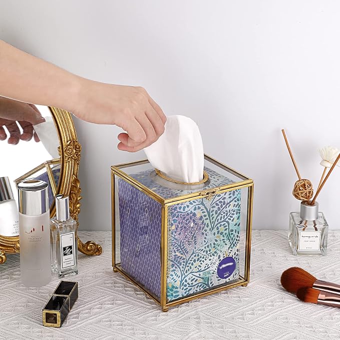 Sumnacon Square Clear Glass Tissue Box Cover -Dainty Cube Tissue Box Holder - Image 2