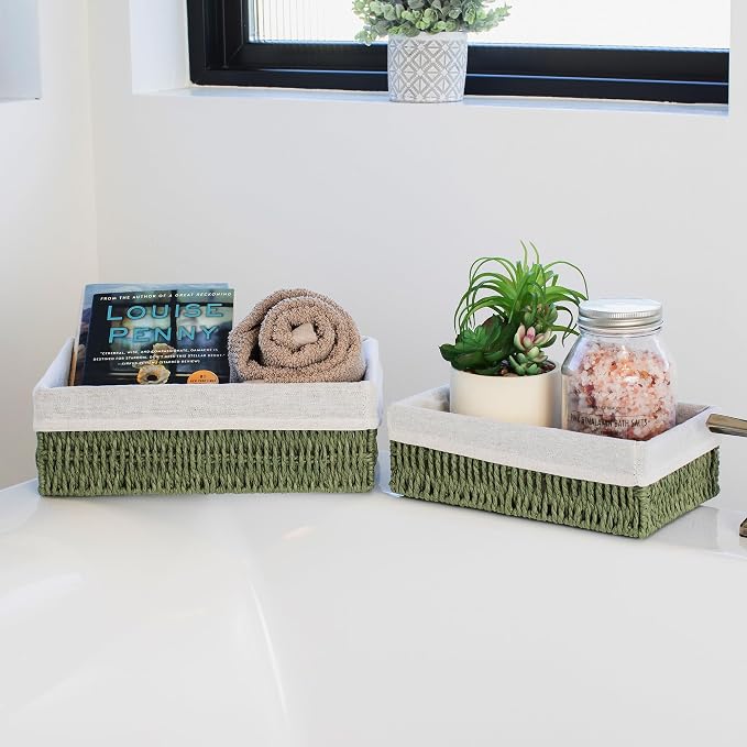 Beautiful Toilet Paper Storage Basket Set of 2 – Decorative Wicker Bathroom - Image 6
