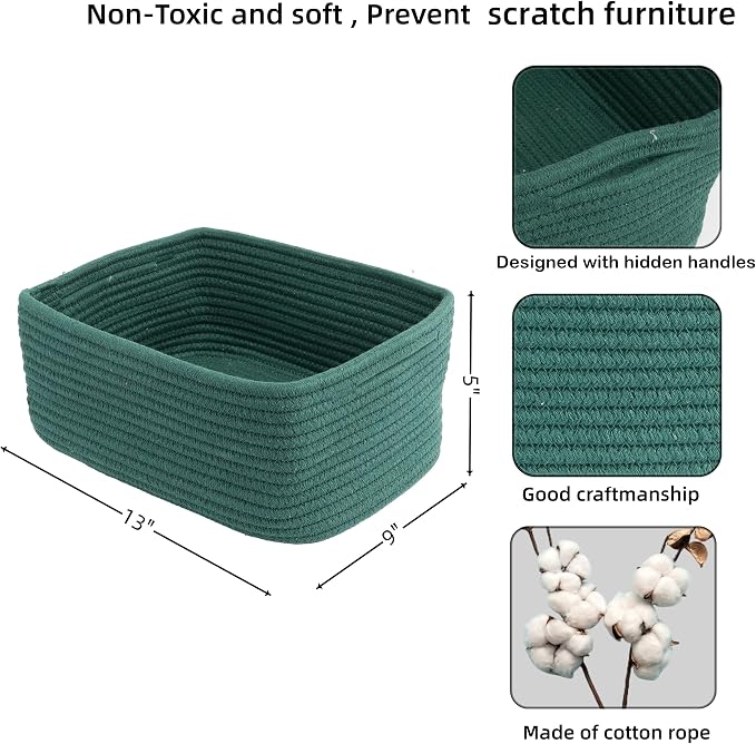 Small Woven Storage Baskets 13“X9”X5“ Decorative Rope Bins - Image 2