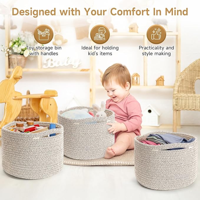 Small Rope Baskets for Storage, Baskets for Gifts Empty, Cute Round Woven Basket - Image 3