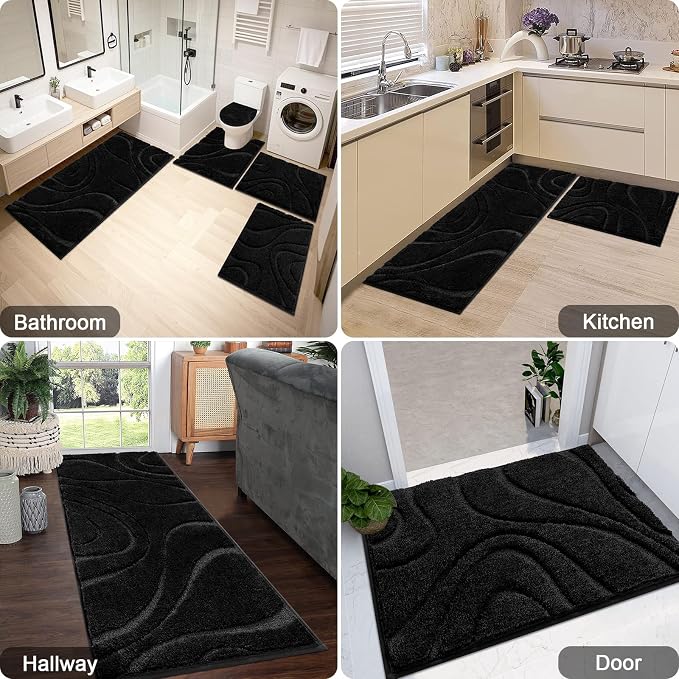 HEBE Bathroom Rugs Sets 5 Piece, Soft Absorbent Microfiber Bath Mat - Image 8