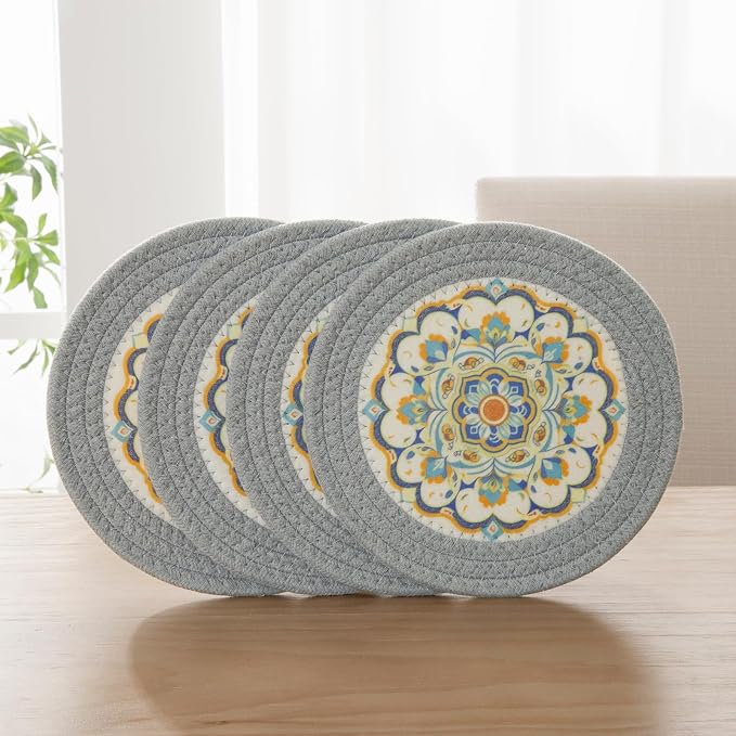 SHACOS 8 Inches Trivets for Hot Dishes, 4 Pieces Cotton and Felt Floral Pattern - Image 2