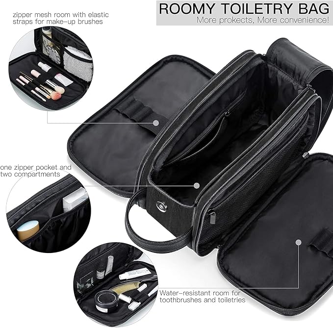 Elviros Toiletry Bag for Men, Large Travel Shaving Dopp Kit Water-resistant - Image 3