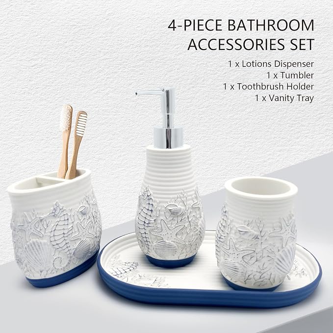 Beach Theme Bathroom Accessory Sets 4PCS Bathroom Accessories Set Complete - Image 2