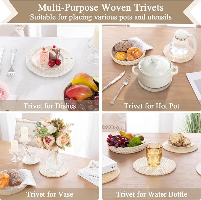 SHACOS 8 Inches Trivets for Hot Dishes, 4 Pieces Cotton Trivets Mats for Kitchen - Image 9