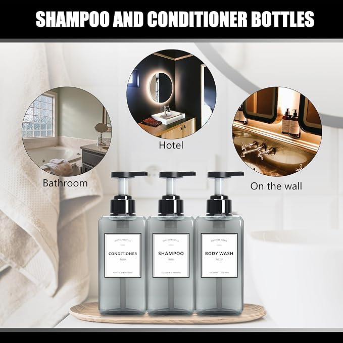 Soap Dispenser Bottle with Pump, YACEYACE 25oz Set of 3 Clear Grey Large - Image 7