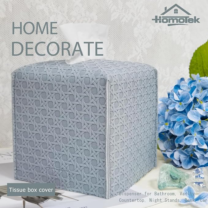 HOMOTEK 2 Pack Tissue Box Cover, Square PU Leather Tissue Holder, Decorative - Image 3