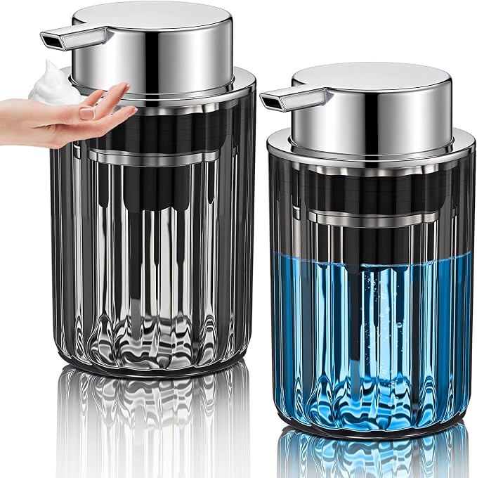 2 Pcs Refillable Gray Foaming Hand Soap Dispenser 10 oz Plastic Dispenser Pump by Potchen
