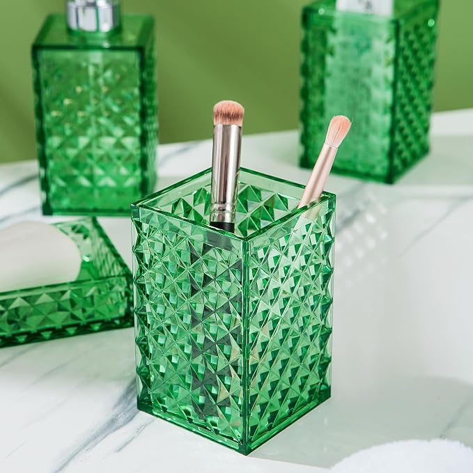 Bathroom Accessory Set, Diamond Pattern Bathroom Soap Dispenser and Toothbrush - Image 5