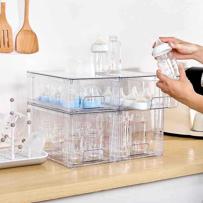 Vtopmart 4 Pack Clear Stackable Storage Drawers, Under Sink and Kitchen - Image 4