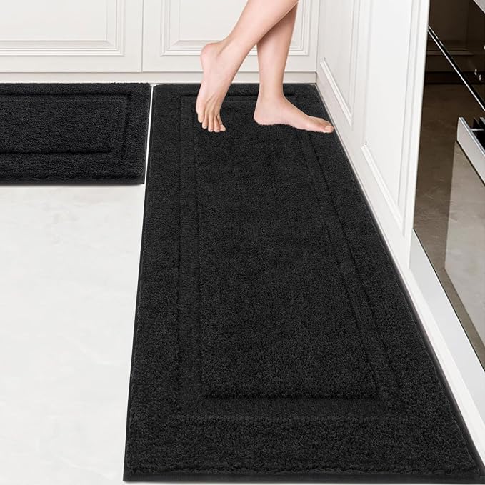 SHACOS Super Soft Black Bathroom Runner Rugs Set of 2 Pieces 47x20 + 32x20 inch - Image 8