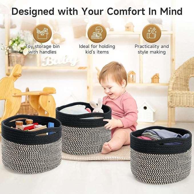 Small Rope Baskets for Storage, Baskets for Gifts Empty, Cute Round Woven Basket - Image 3