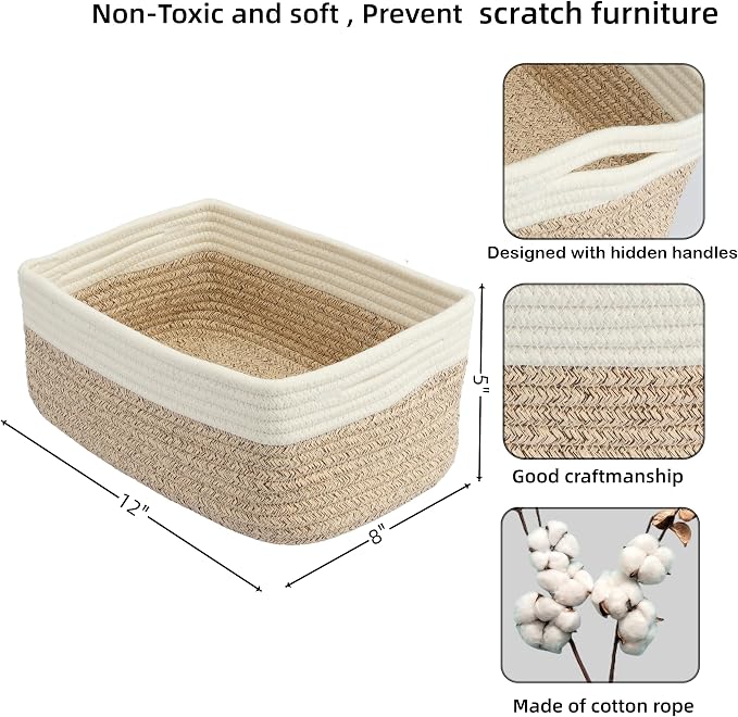 Small Woven Storage Baskets 12“X8”X5“ Decorative Rope Bins - Image 2