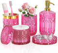 Hot-Pink Glass Bathroom Accessories Set 5 Pcs, Hot-Pink Bathroom Set, Soap by QIQU