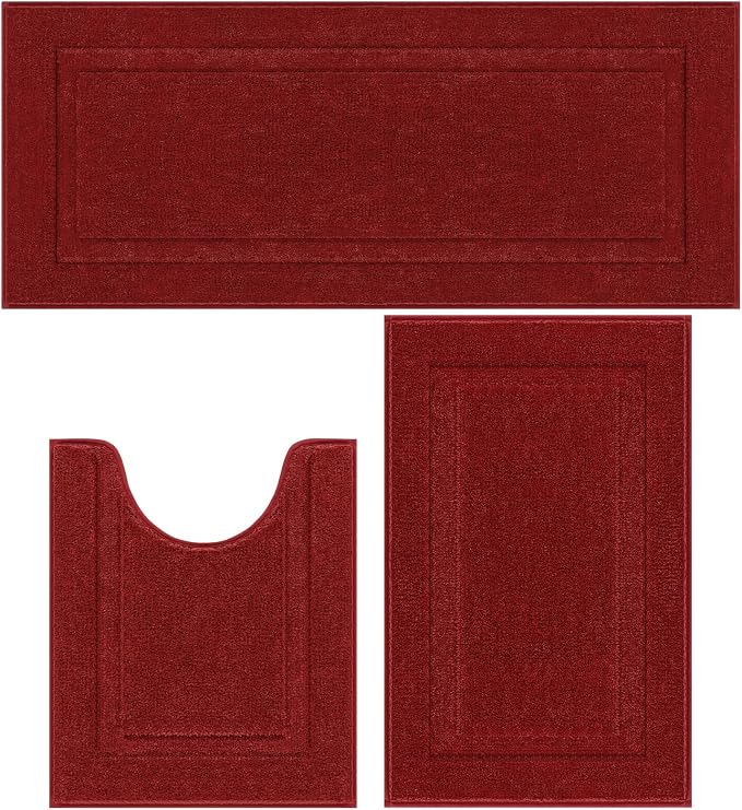 SHACOS Red Christmas Bathroom Rugs Sets 3 Piece, Soft Fluffy Water Absorbent by SHACOS