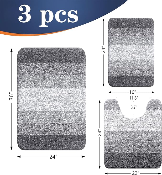 OLANLY Bathroom Rugs Sets 3 Piece, Soft Absorbent Microfiber Bath Mats and - Image 2