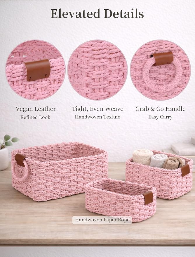 Storage Basket, Recycled Paper Rope Bathroom Basket Organizer, Mini wicker - Image 4