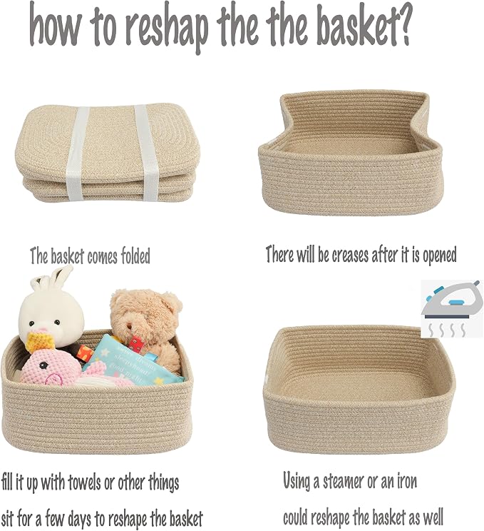 Small Woven Storage Baskets 13“X9”X5“ Decorative Rope Bins - Image 7