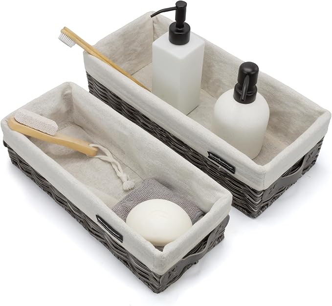Brookstone Wicker Shelf Storage Basket Decorative Shelf Bin, bathroom - Image 5