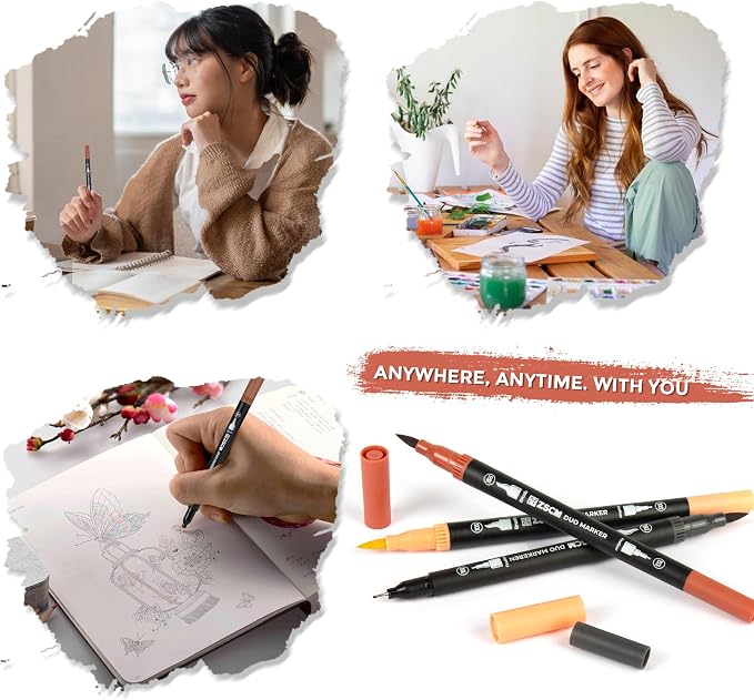 Skin Tone Duo Tip Marker Pens, 12 Pack Fine & Brush Markers - Image 7