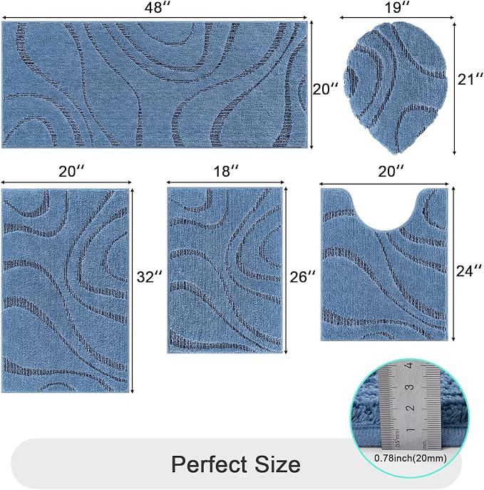 HEBE Bathroom Rugs Sets 5 Piece, Soft Absorbent Microfiber Bath Mat - Image 2
