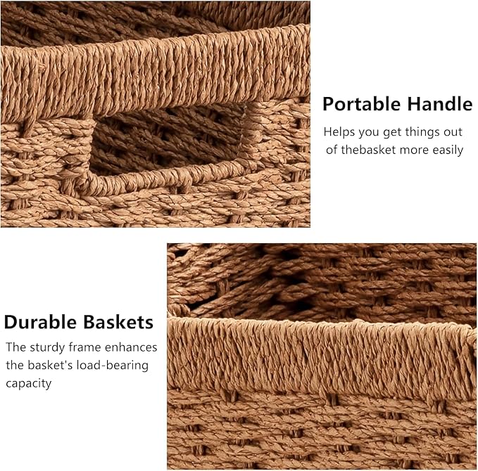 UBBCARE 2 Pack Wicker Basket, 13.4L×8.3H×7.1W inch Woven Paper Rope Storage - Image 8